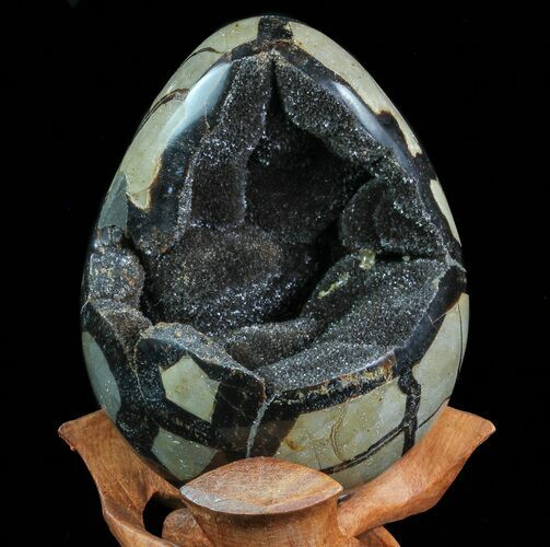 Septarian Dragon Egg Geode - Black Crystals #71989